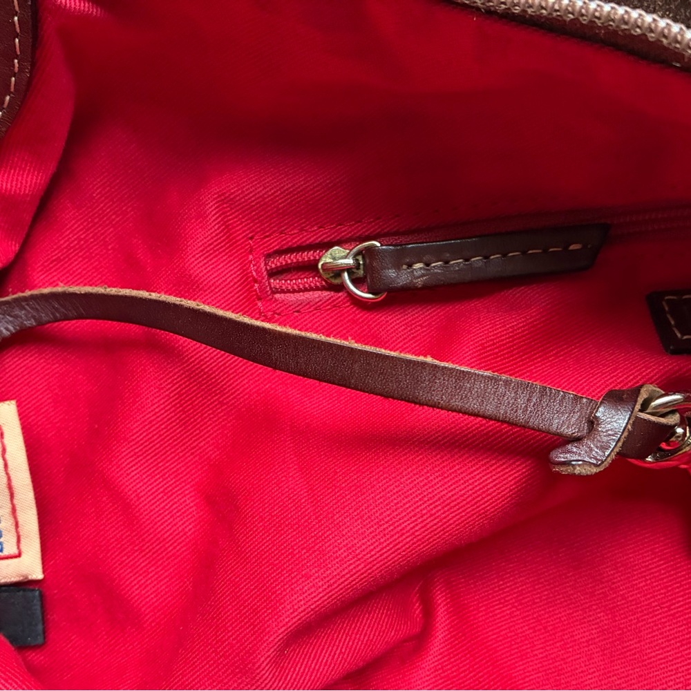 VTG Dooney & Bourke “East West” Brown Suede Shoulder Bag Hobo Medium Boho - Picture 11 of 13